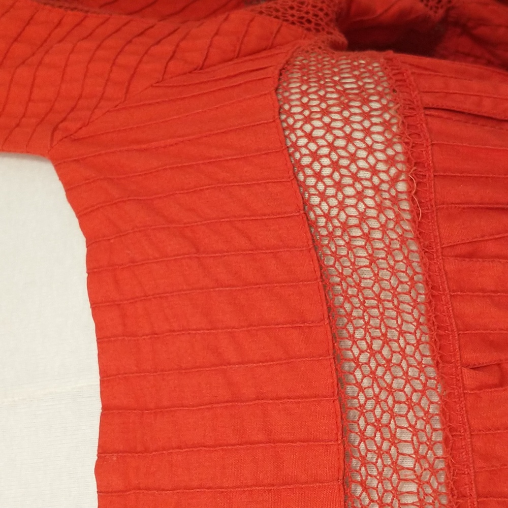 Red Mexican Wedding Dress Delicate Cotton Crochet 59" Long Traditional Fem Maxi - Picture 3 of 14